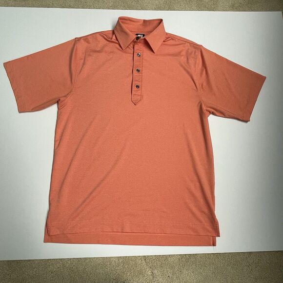 FootJoy Polo Golf Shirt Solid Coral Short Sleeve Stretch Men’s Size Medium - Picture 14 of 16